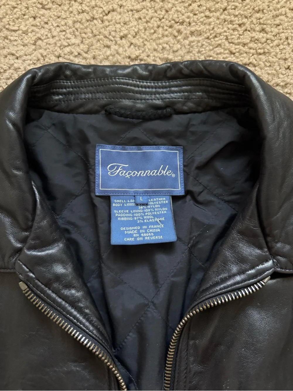 Faconnable Men's Black Leather Bomber Jacket